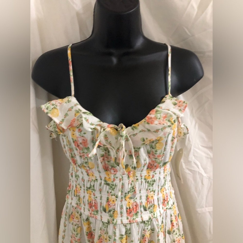 Trixxi floral yellow citrus print garden ruffle bust smocked dress size Small - Picture 4 of 16